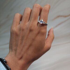 Mercury Mystic Topaz & Lab Grown Diamond Pear Round ring .925 Sterling Silver